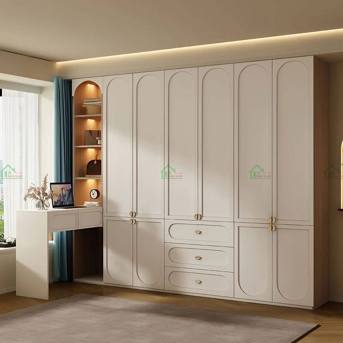 Thiết kế bàn làm việc nhỏ gọn tích hợp trong tủ quần áo TATN43, tiện nghi và tiết kiệm không gian