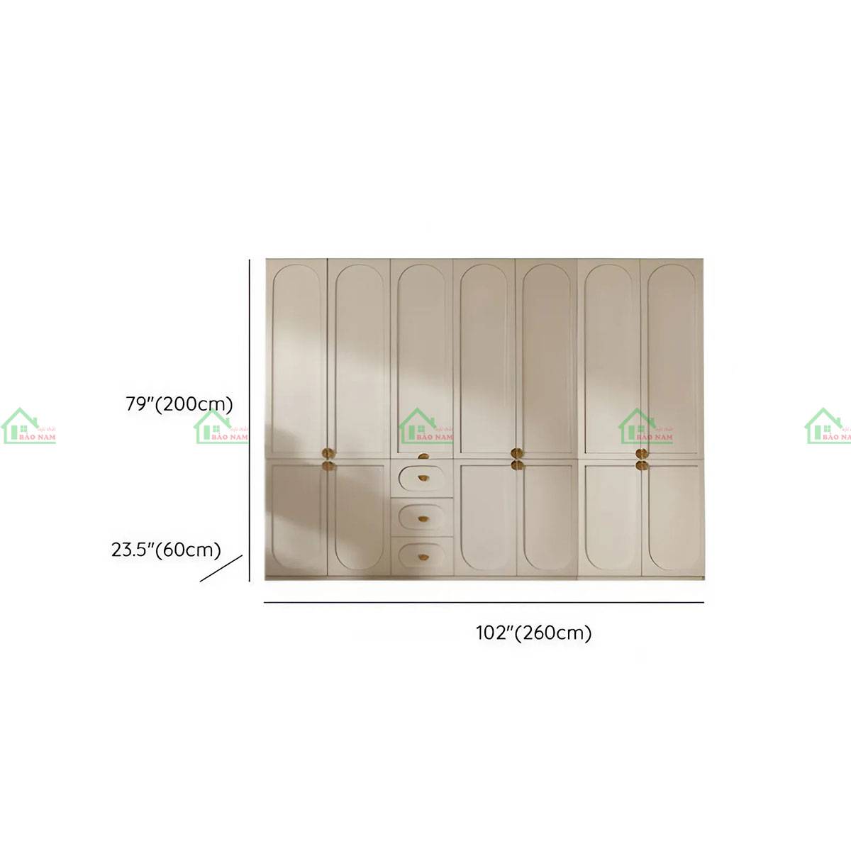 Tủ quần áo gỗ tự nhiên TATN43 - Kích thước 260cm x 60cm x 200cm
