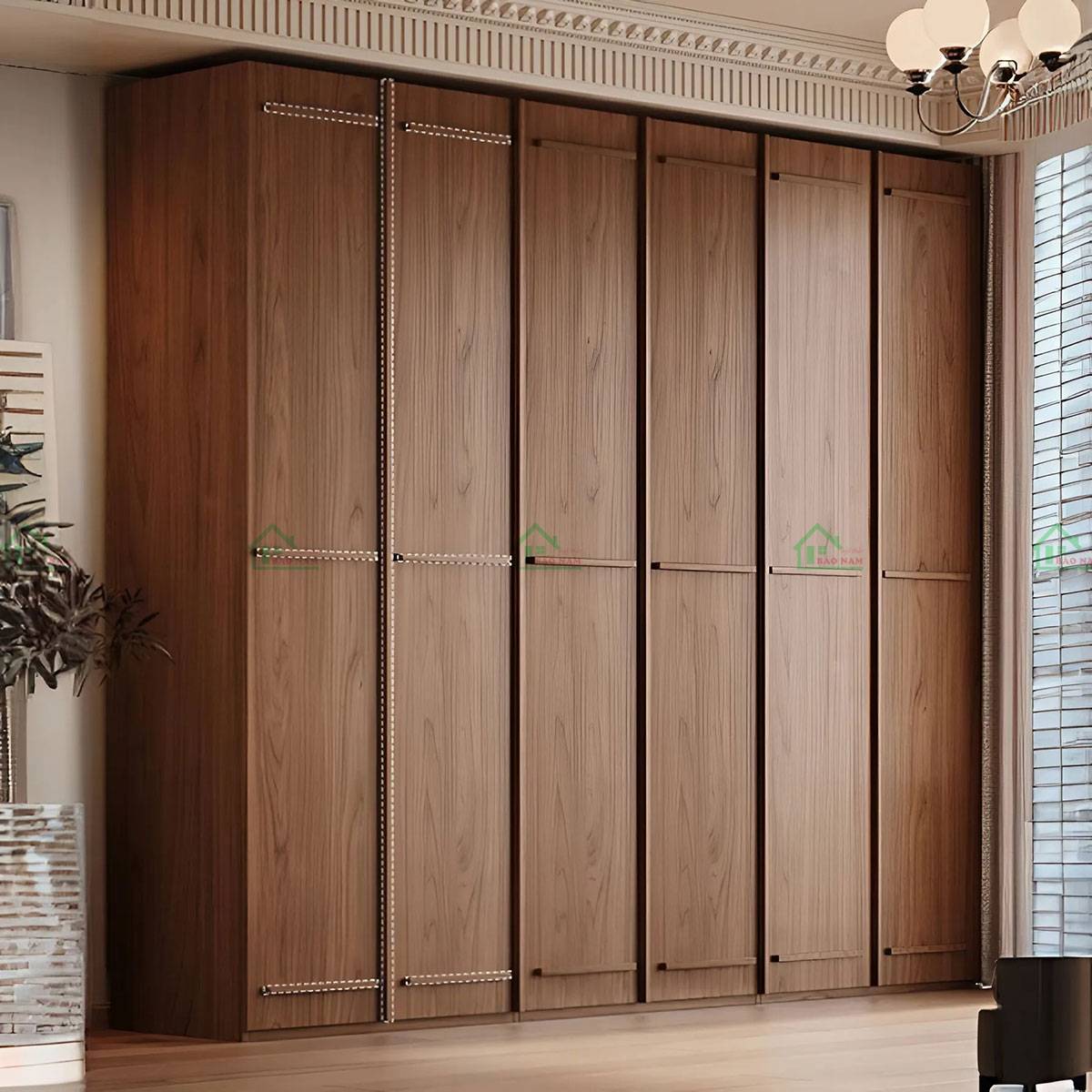 Tổng thể tủ gỗ TATN03 với 8 cánh đều, tạo sự cân đối, thanh lịch