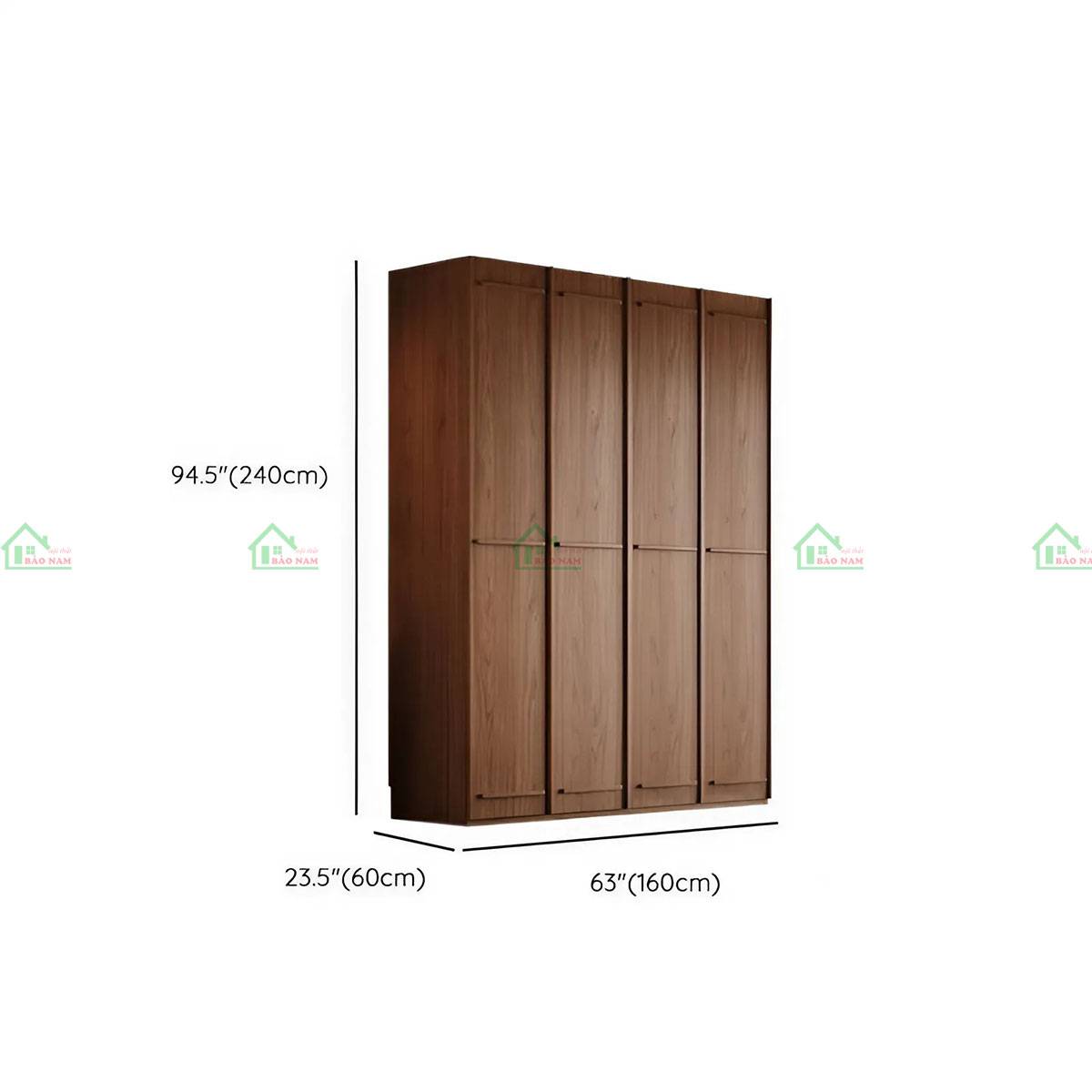 Tủ quần áo gỗ tự nhiên TATN03 với kích thước 160cm x 240cm x 60cm – thiết kế 4 cánh tối giản, phù hợp không gian nhỏ gọn.