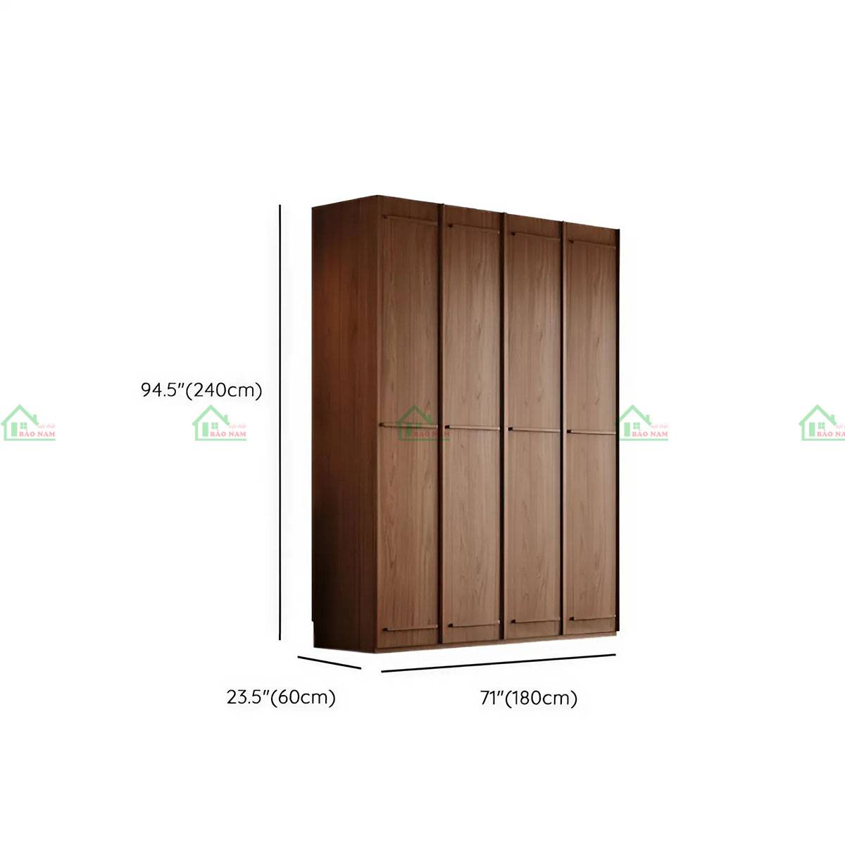 Mẫu tủ TATN03 kích thước trung bình 180cm x 240cm x 60cm – cân đối giữa dung tích lưu trữ và diện tích phòng.