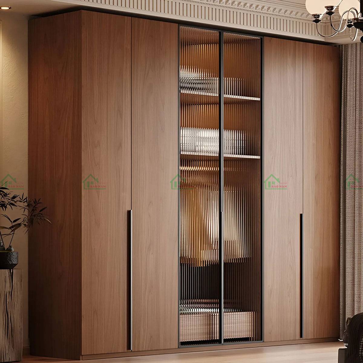 Cửa kính sọc mờ hiện đại, tạo điểm nhấn cho tủ quần áo TATN41