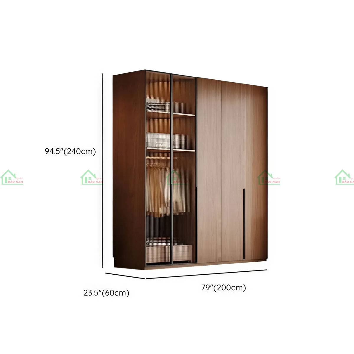 Tủ quần áo gỗ cửa kính TATN41 - Kích thước 200cm x 60cm x 240cm