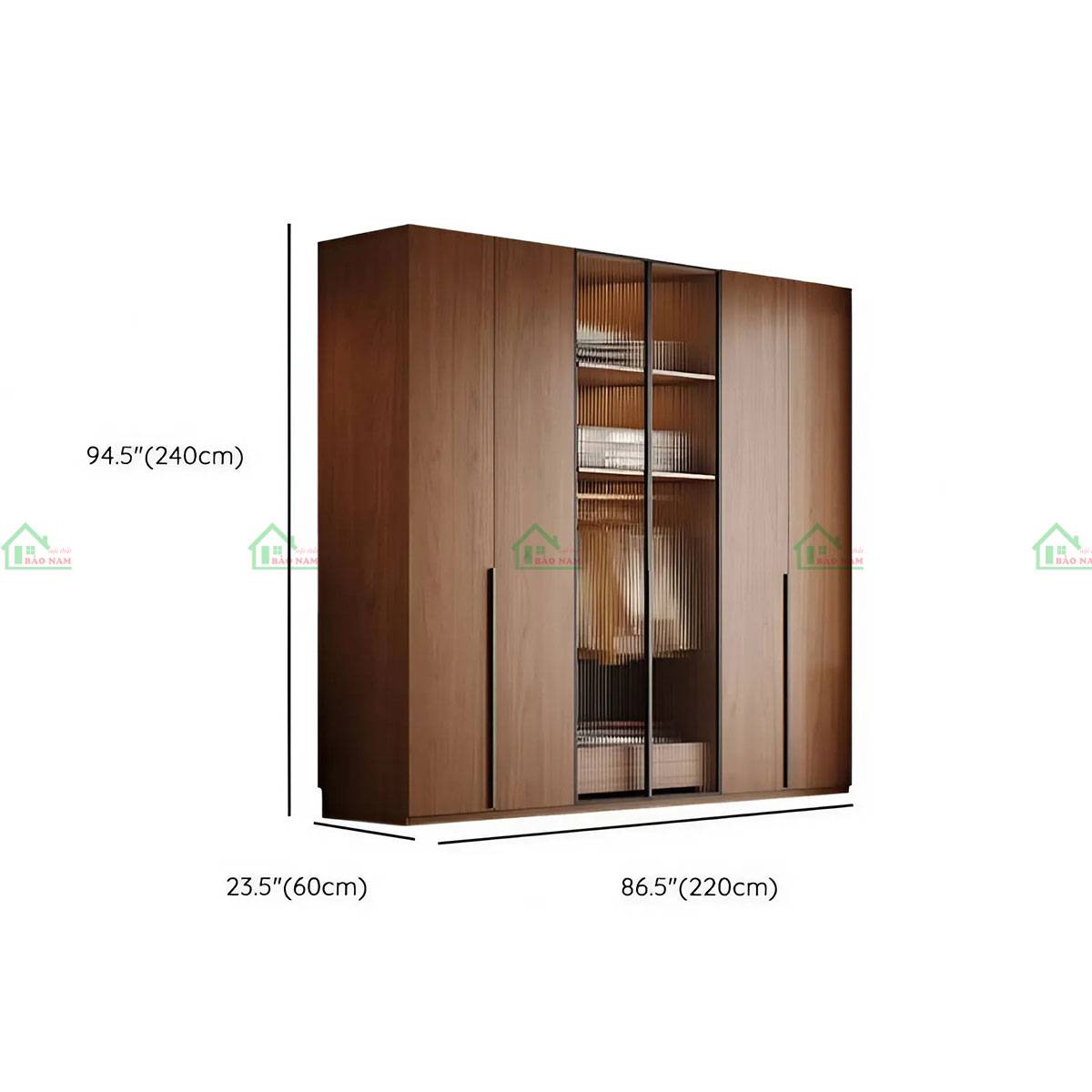 Tủ quần áo gỗ cửa kính TATN41 - Kích thước 220cm x 60cm x 240cm