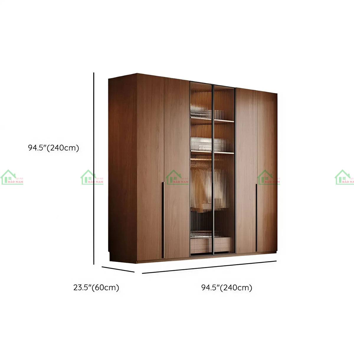 Tủ quần áo gỗ cửa kính TATN41 - Kích thước 240cm x 60cm x 240cm