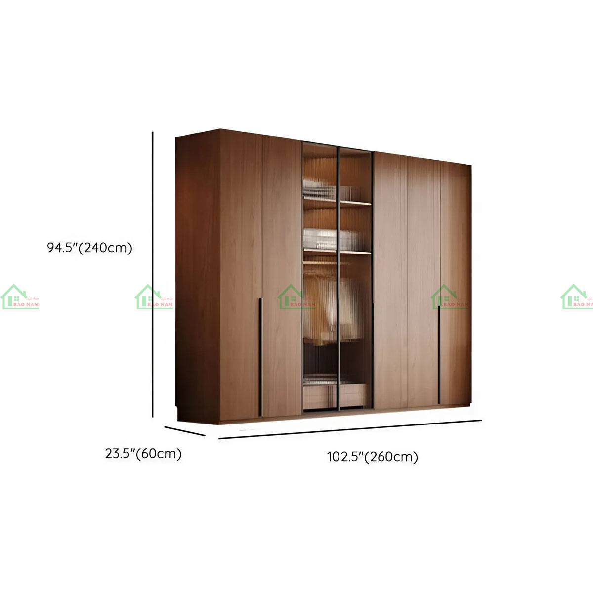 Tủ quần áo gỗ cửa kính TATN41 - Kích thước 260cm x 60cm x 240cm