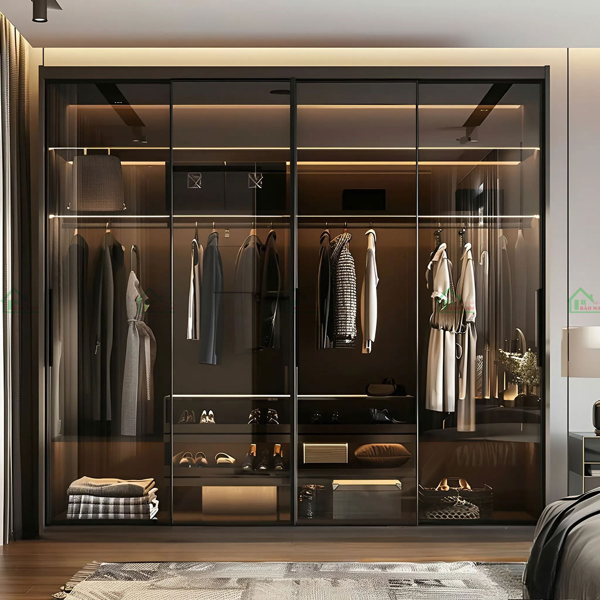Tủ quần áo cánh kính đen hiện đại TK68 với thiết kế tối giản