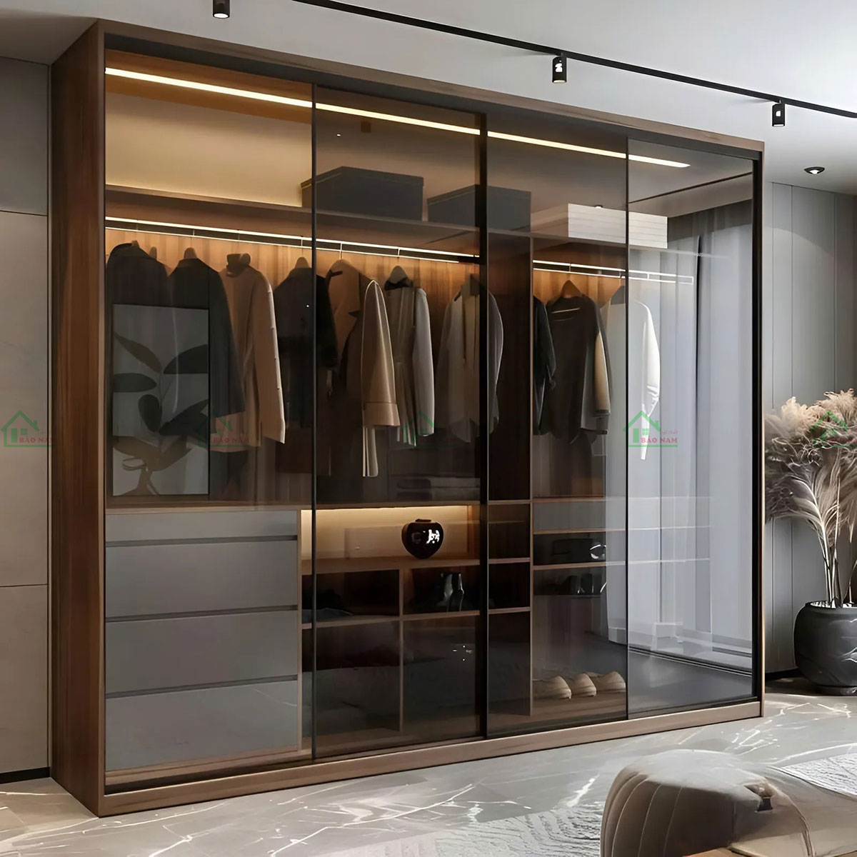 Tủ Quần Áo Kính Lùa 4 Cánh Hiện Đại Đẹp TK67 với thiết kế sang trọng