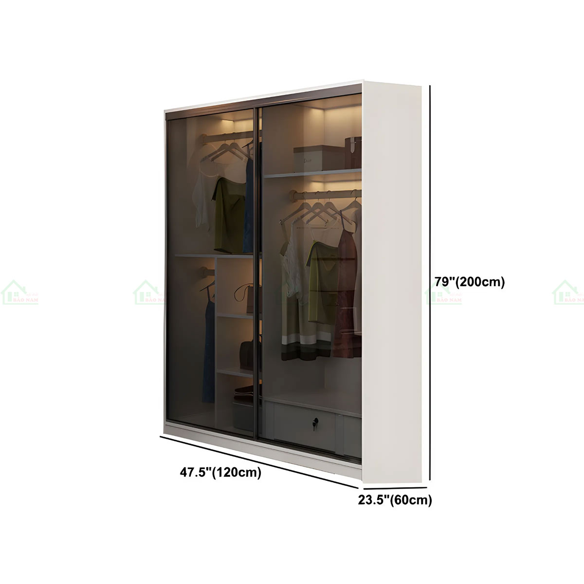 Tủ Quần Áo Nhôm Kính Cửa Lùa TK35