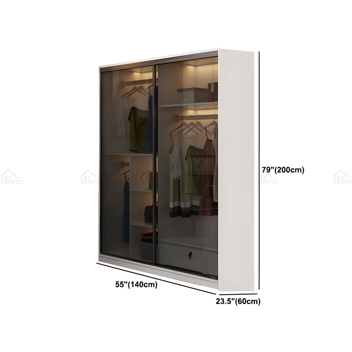 Tủ Quần Áo Nhôm Kính Cửa Lùa TK35