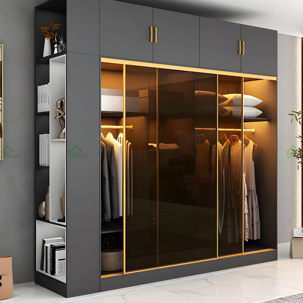 Tủ Quần Áo Nhôm Kính Cửa Lùa TK51