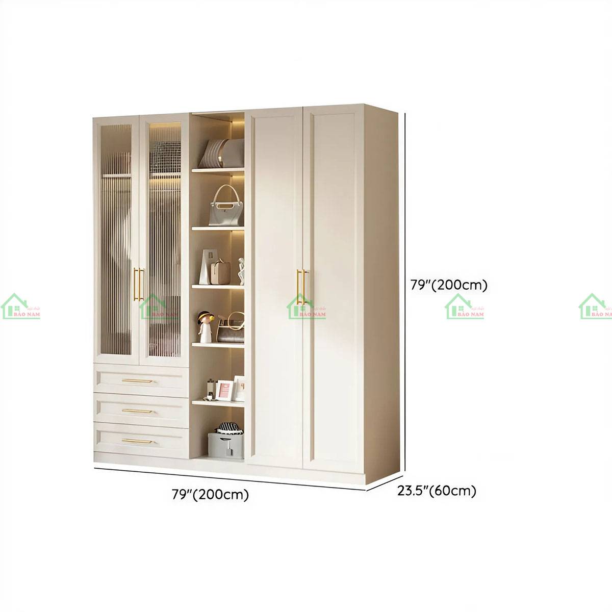 Tủ quần áo gỗ tự nhiên tân cổ điển hiện đại TATN45 - Kích thước 200cm x 60cm x 200cm