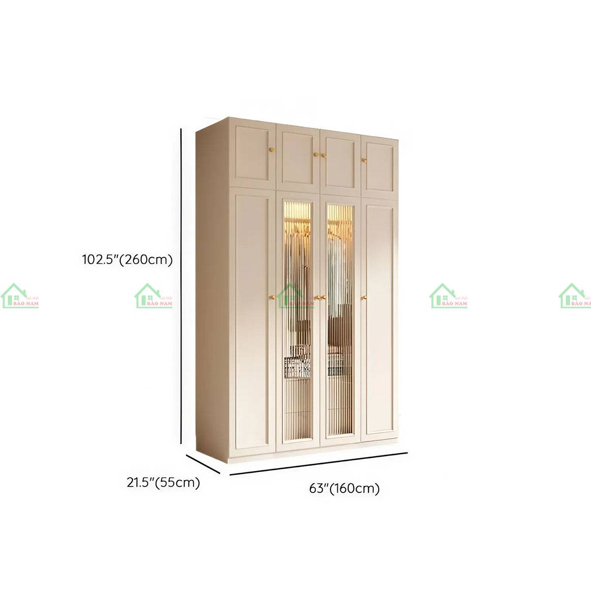 Tủ quần áo tân cổ điển TATN46 - Kích thước 160cm x 60cm x 260cm
