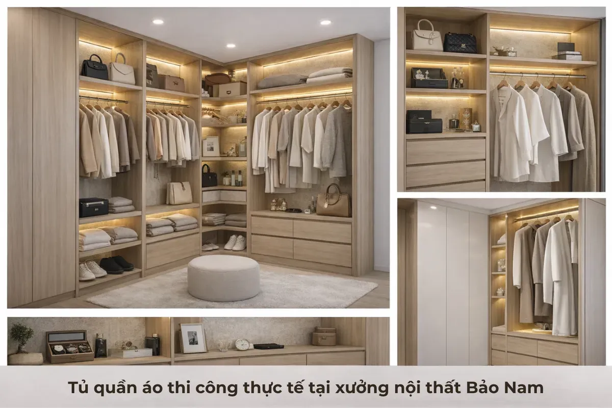 Tủ quần áo thi công thực tế tại xưởng nội thất Bảo Nam