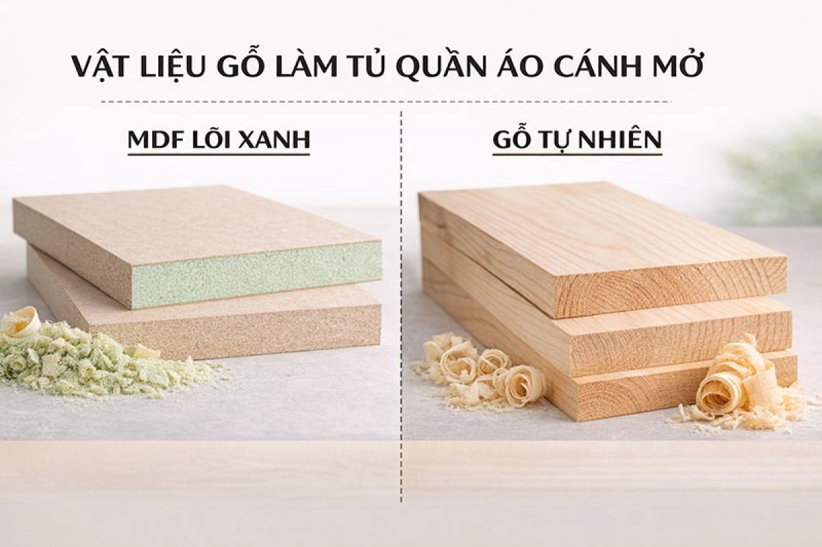 Vật liệu gỗ làm tủ quần áo cánh mở
