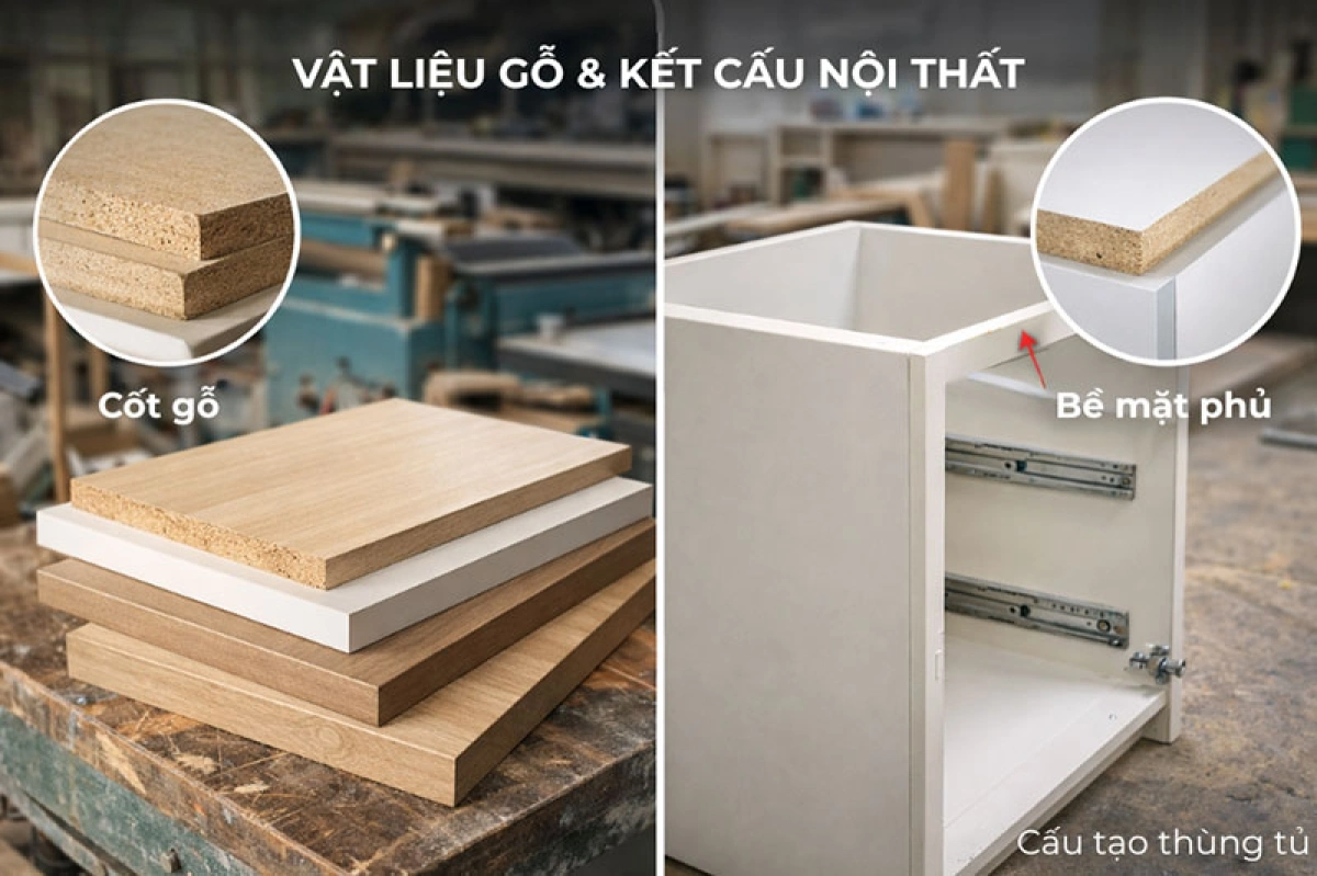 Vật liệu và kết cấu nội thất được sản xuất trực tiếp tại xưởng