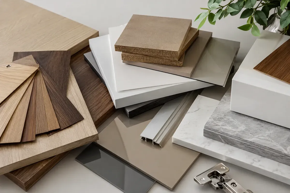 Các vật liệu phổ biến được sử dụng trong thi công tủ giày hiện đại.