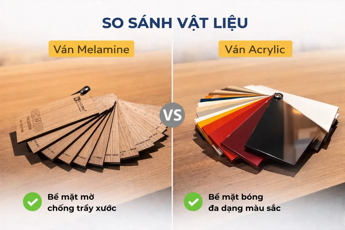 so sánh Melamine và Acrylic nội thất