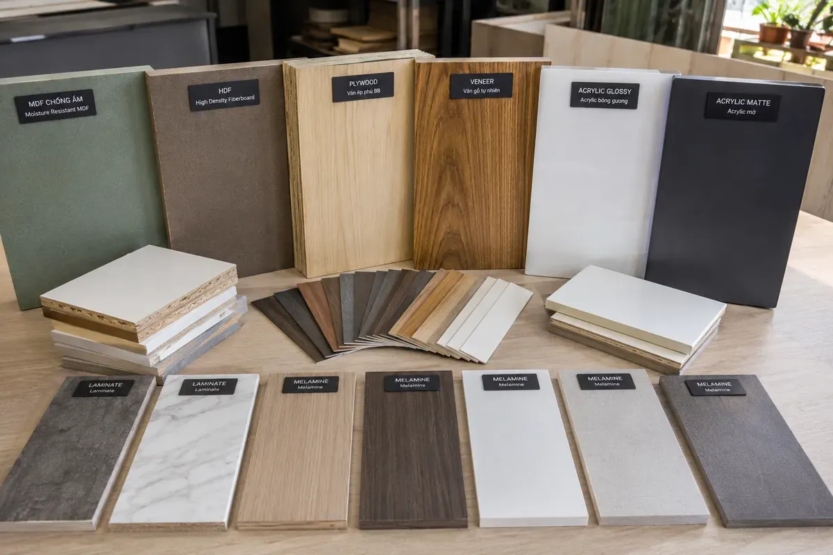 Vật liệu MDF, HDF, Plywood và bề mặt hoàn thiện cho nội thất phòng làm việc
