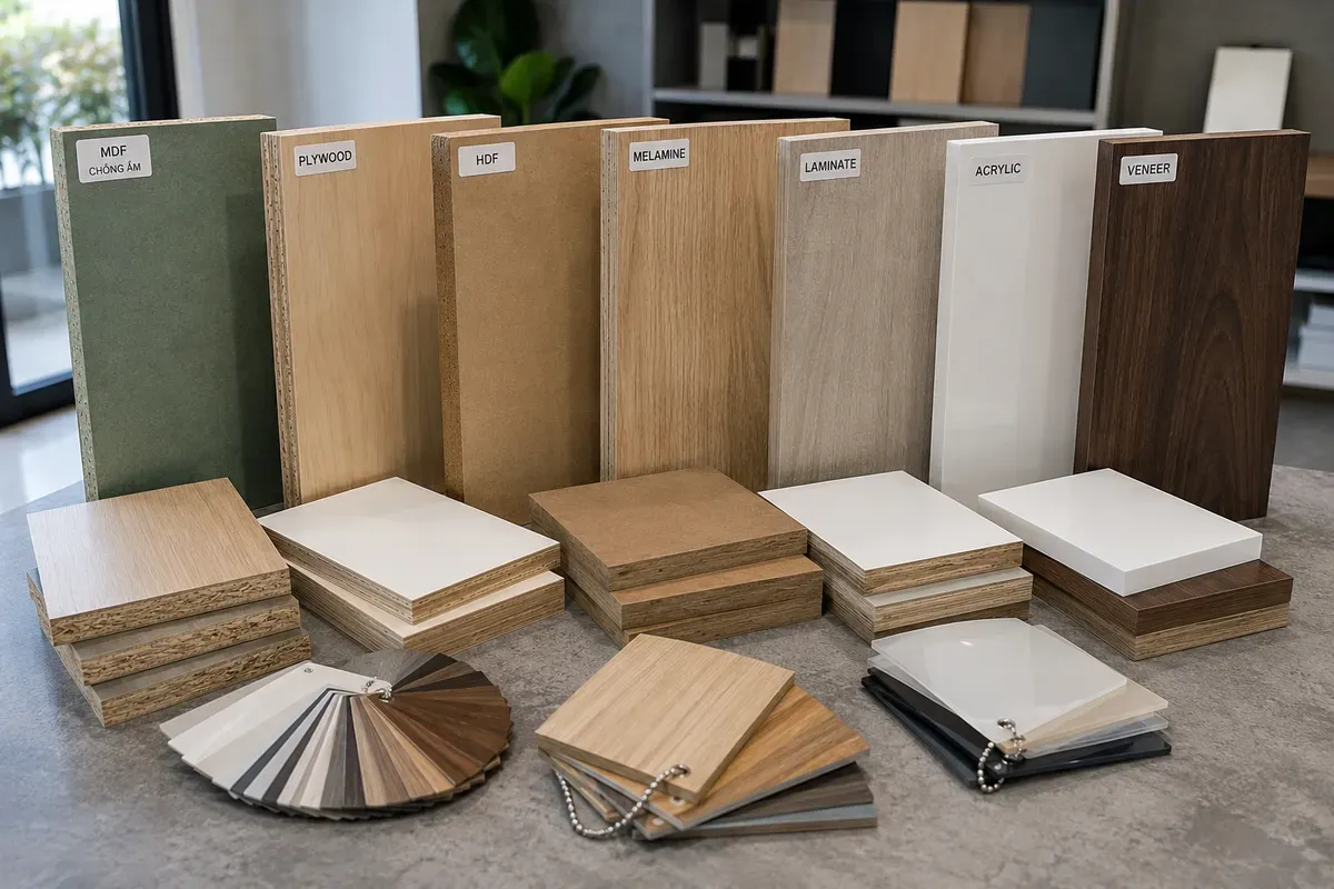Các vật liệu phổ biến sử dụng trong thi công nội thất căn hộ 2PN.