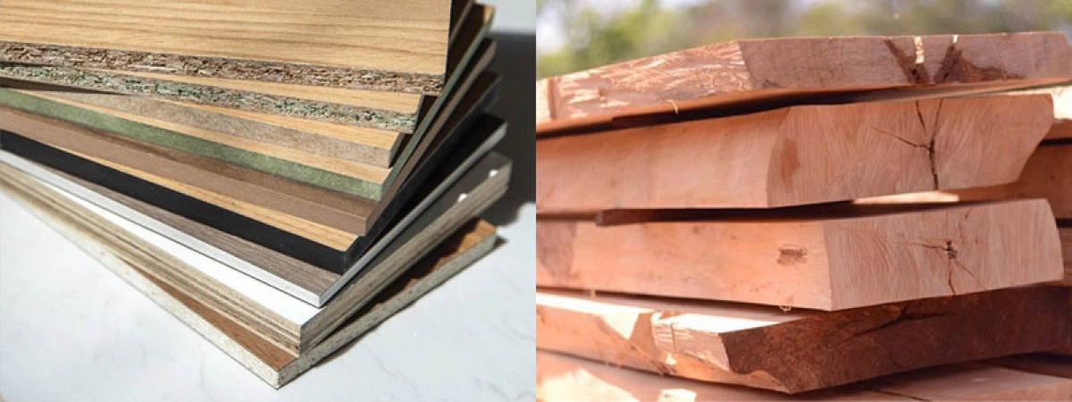 Vật liệu tủ bếp chữ U gỗ công nghiệp và gỗ tự nhiên