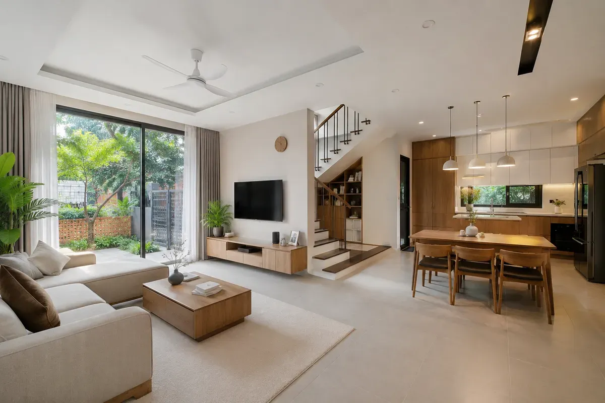 Xu hướng nội thất hiện đại với không gian mở, ánh sáng tự nhiên và vật liệu cao cấp.