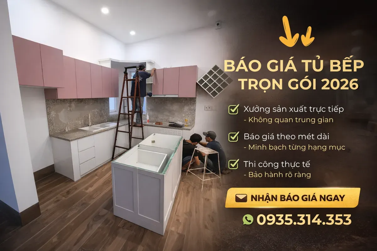 xưởng thi công tủ bếp gỗ công nghiệp theo yêu cầu
