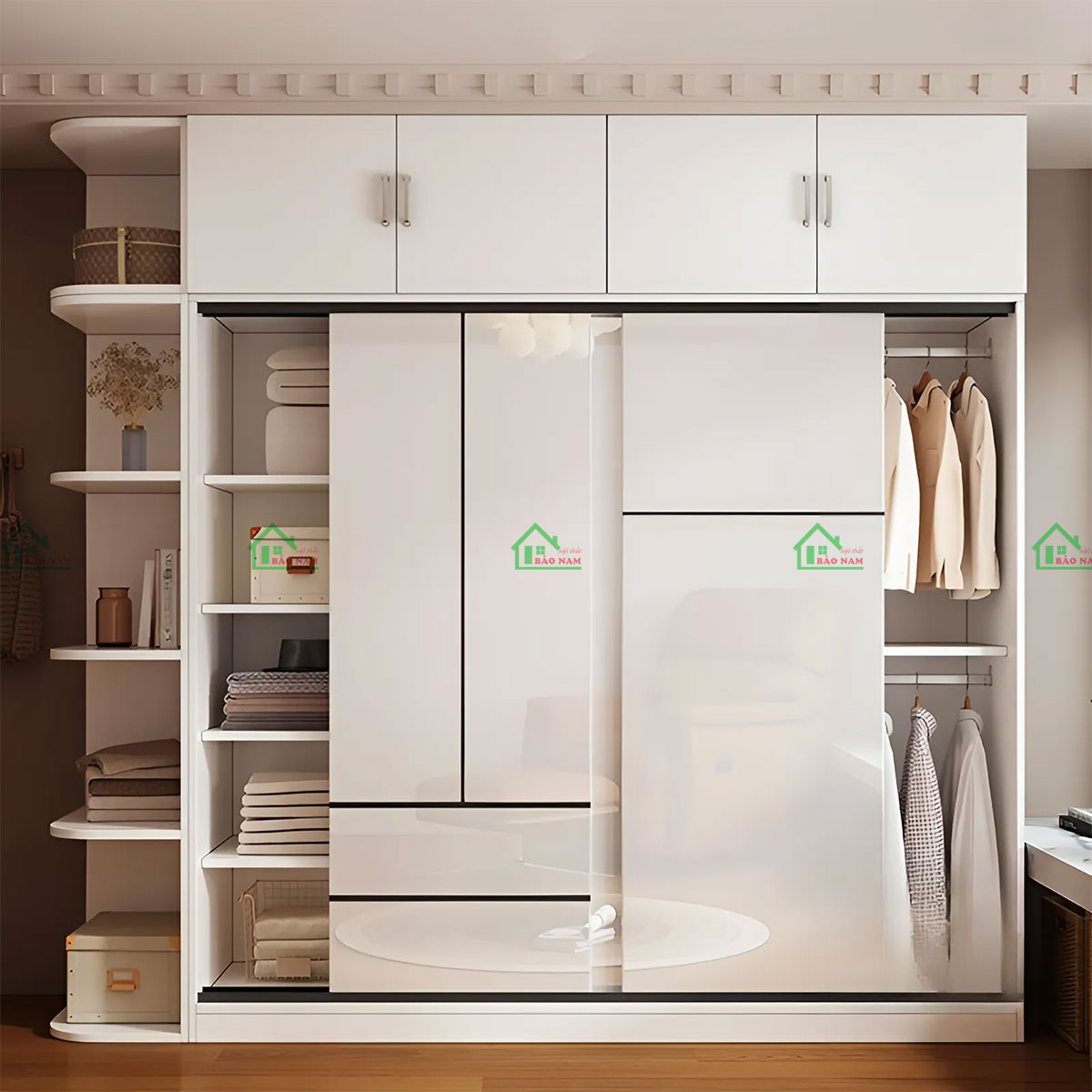 Thiết Kế & Thi Công Tủ Quần Áo Cửa Lùa Màu Trắng Đẹp Hiện Đại TAL01