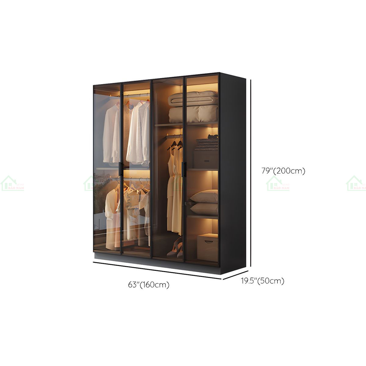 Mẫu Tủ Quần Áo Cánh Kính Màu Đen Hiện Đại Sang Trọng TK32 