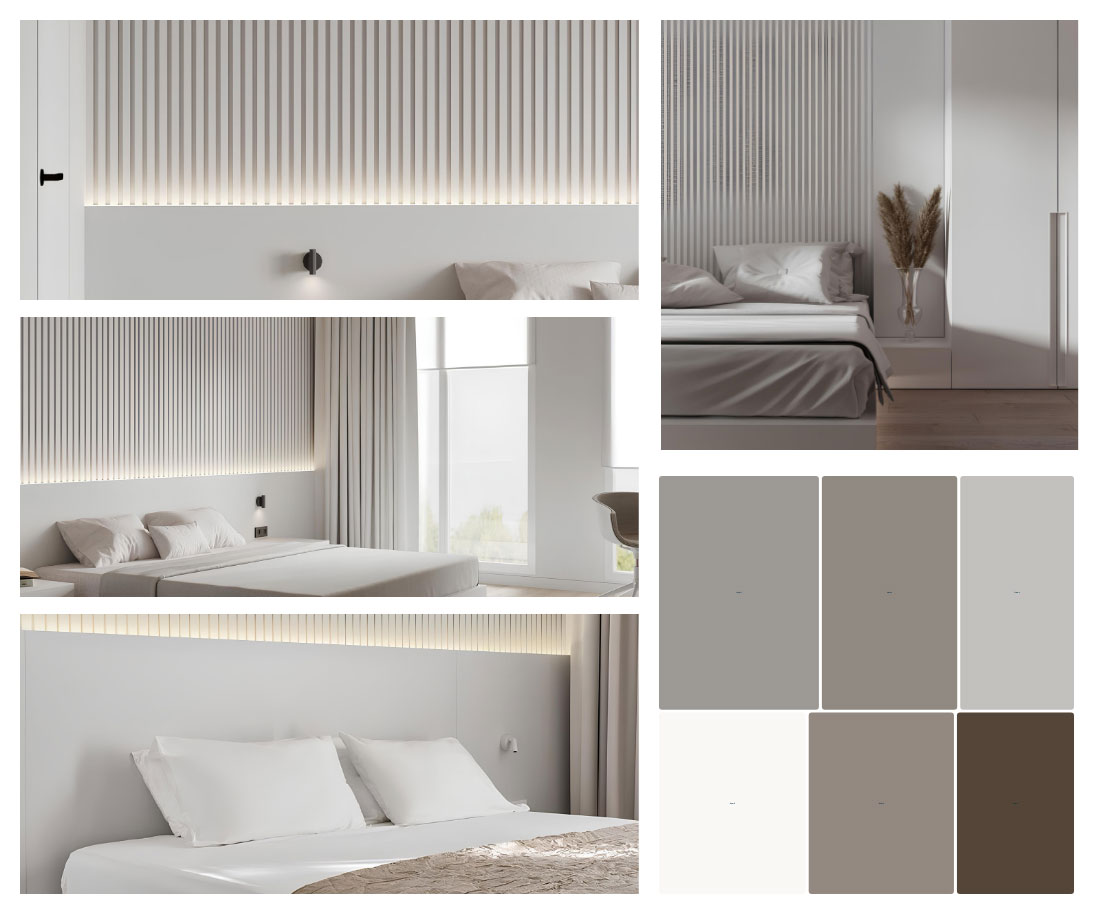 Phòng ngủ phong cách Skandinav với tông màu trắng và xám