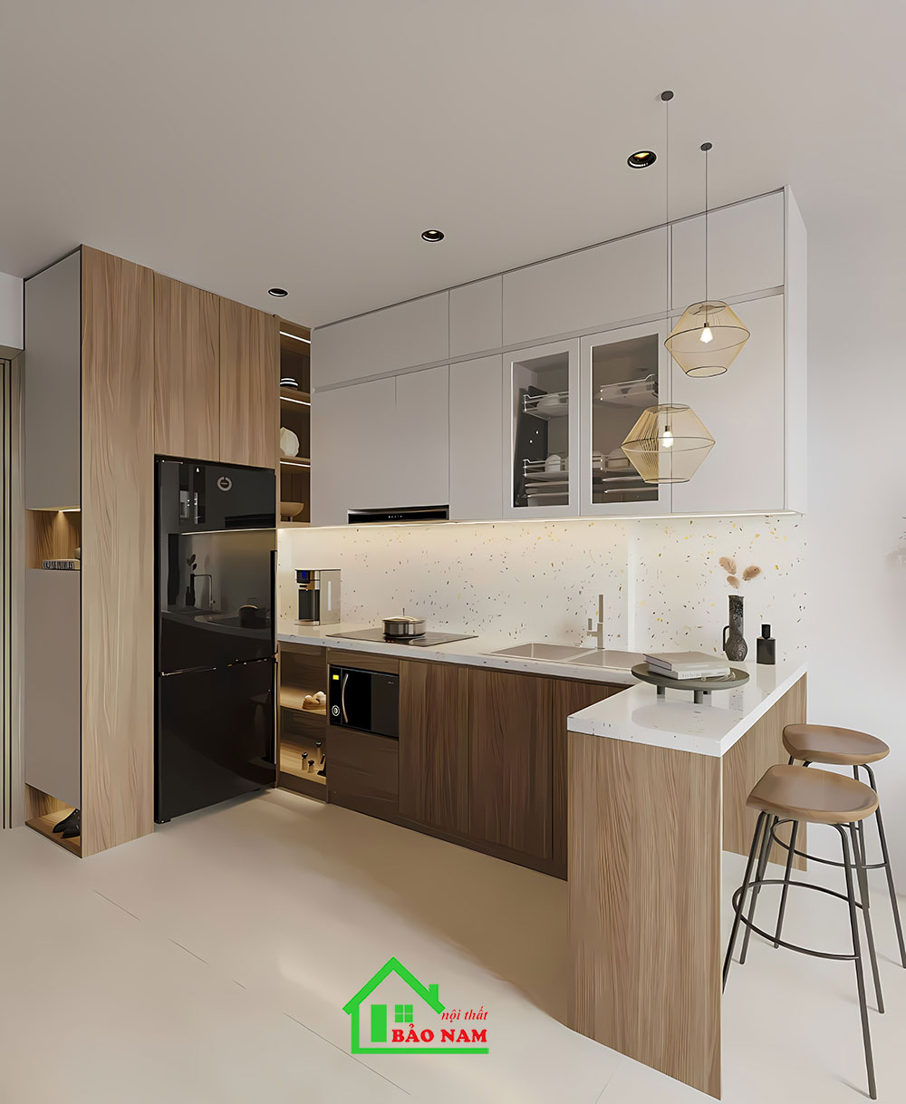Mẫu tủ bếp đơn giản hiện đại cho căn hộ chung cư Vinhome