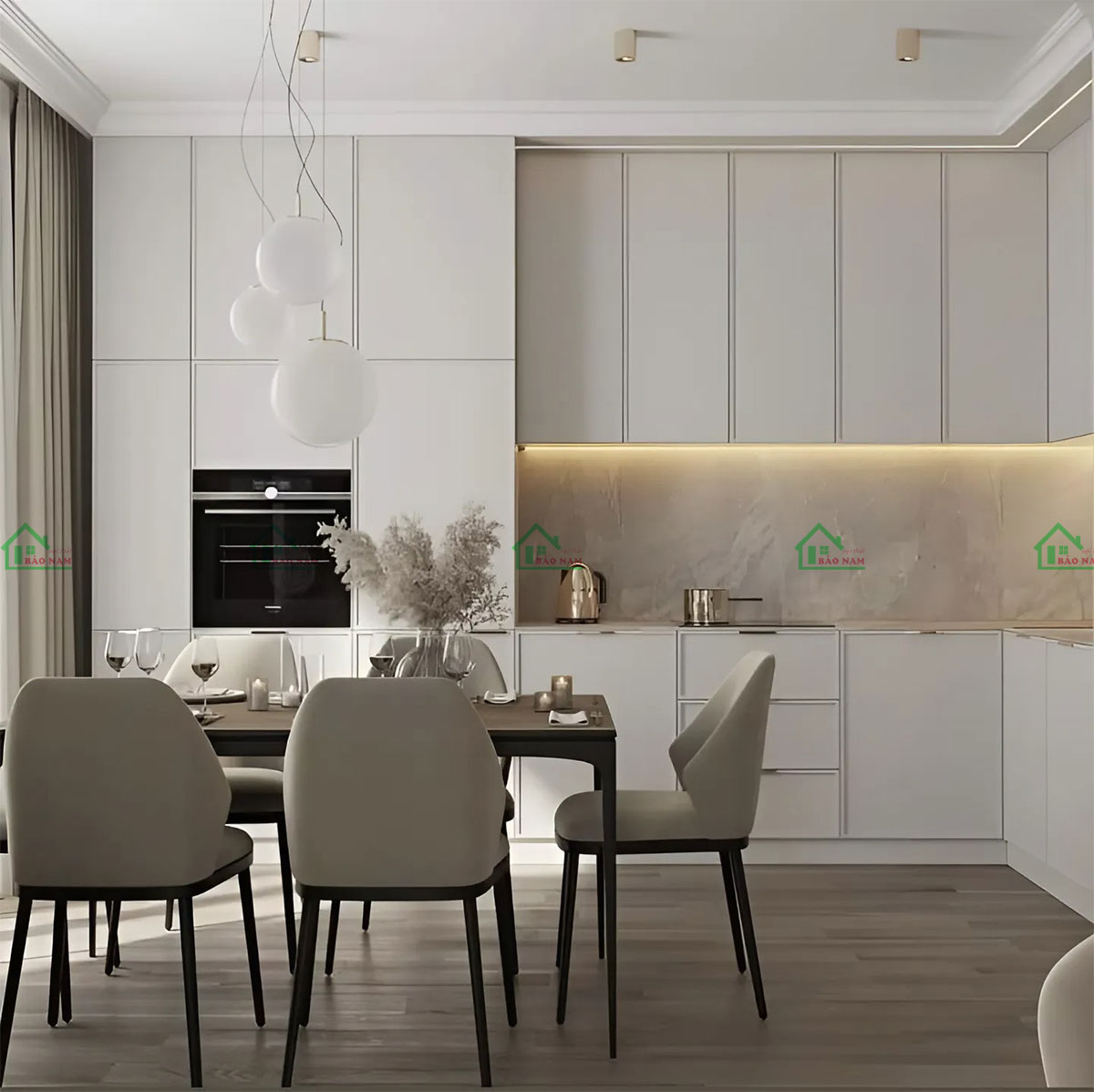 Mẫu tủ bếp Shaker tông màu trắng tinh tế