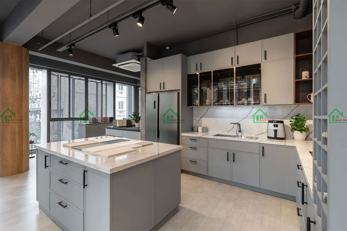 Tủ bếp gỗ công nghiệp MDF phủ Lacquered Laminate
