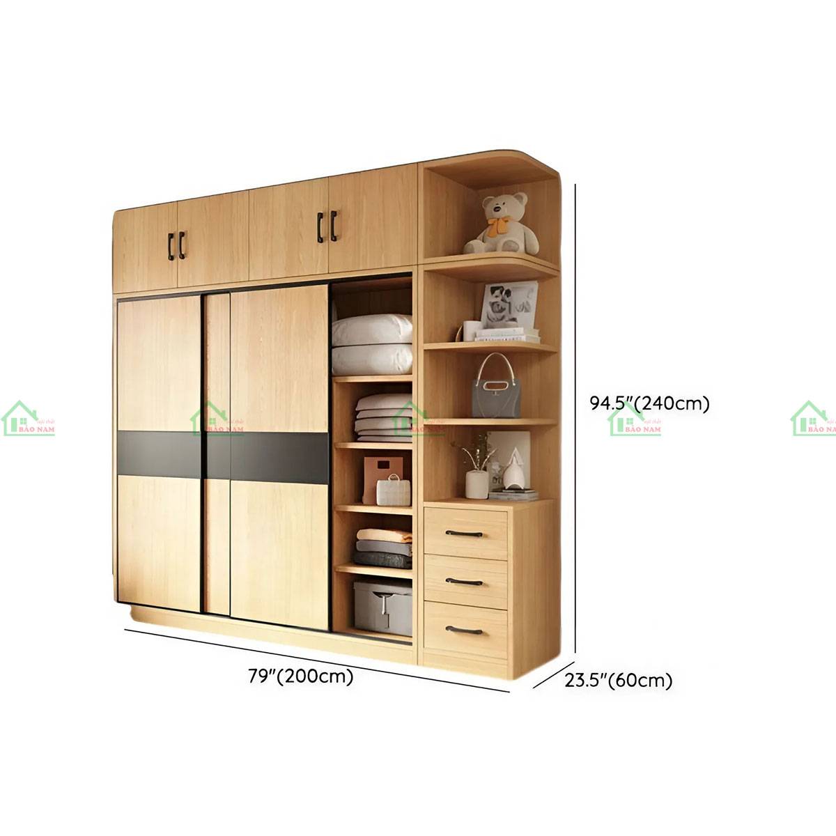 Tủ quần áo TATN38 - Kích thước 200cm x 60cm x 240cm