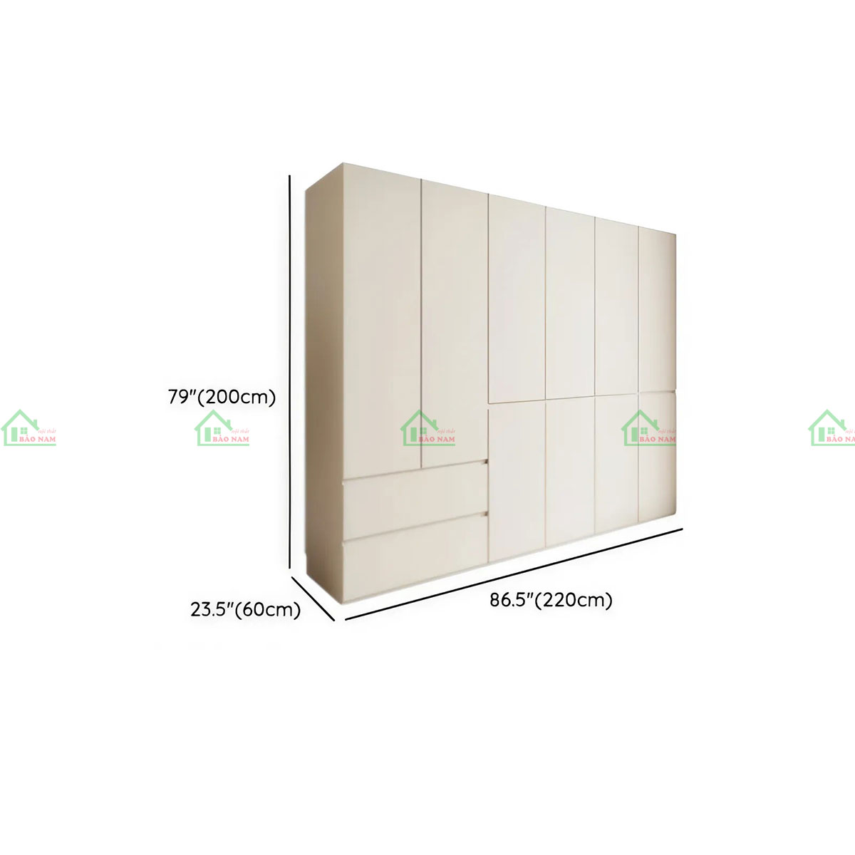 Tủ quần áo MDF Melamine hiện đại TA80 - Kích thước 220cm x 60cm x 200cm