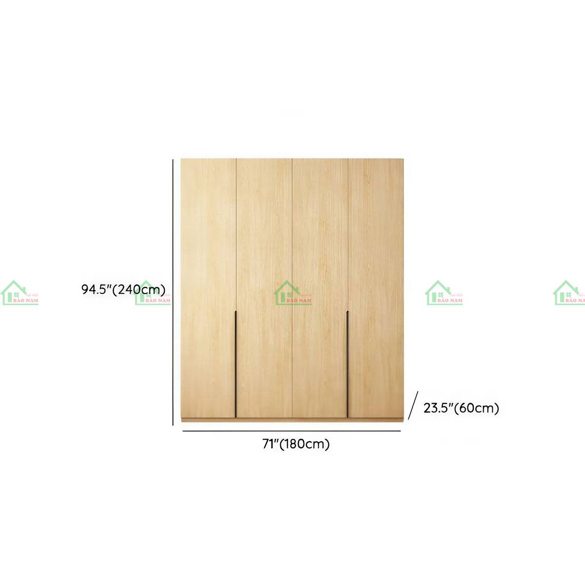 Tủ quần áo gỗ sồi TATN30 - Kích thước 180cm x 60cm x 240cm