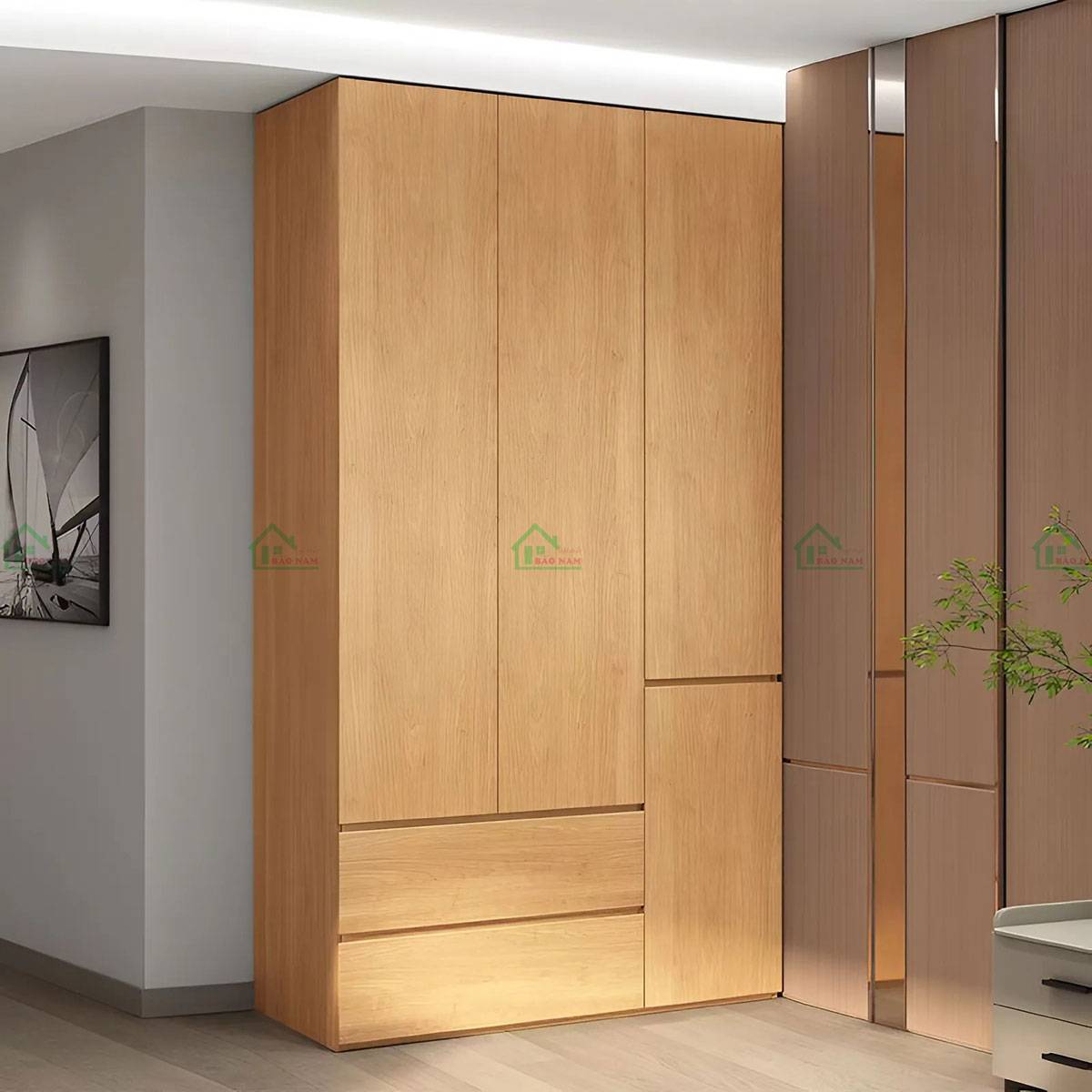 Tủ quần áo gỗ tự nhiên TATN32 3 cánh mở hiện đại thiết kế kịch trần